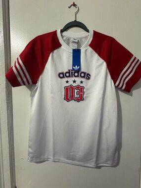 adidas White and Red Raglan Sleeve womens Jersey Tee (two available)